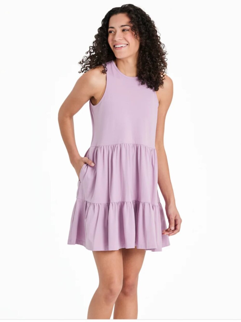 ⭐ Life Is Good Violet Purple Solid Tiered Tank Dress Small